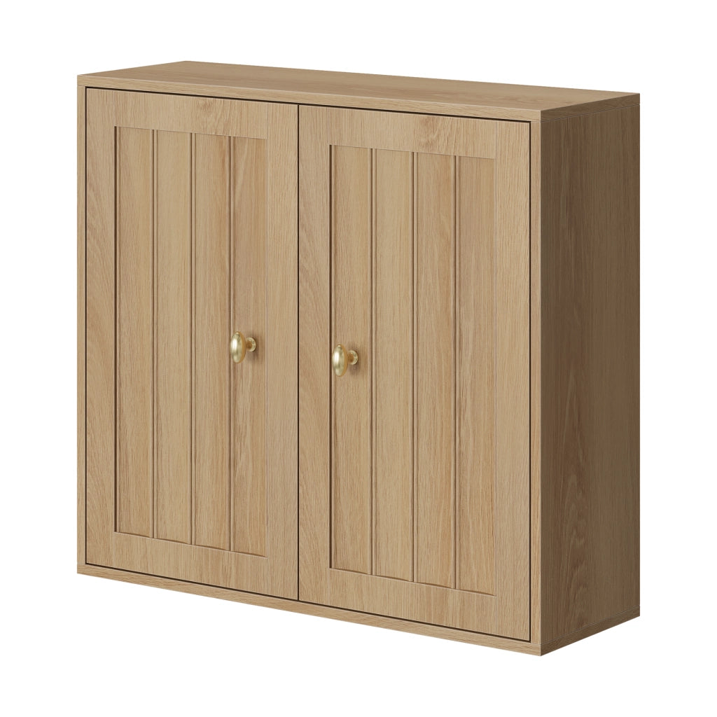 Mobile bagno pensile a 2 ante con design a scanalature verticali, colore rovere