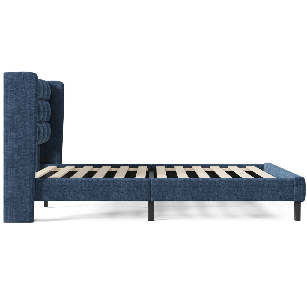 Letto matrimoniale – 140x200 cm – testiera imbottita rete – lino blu