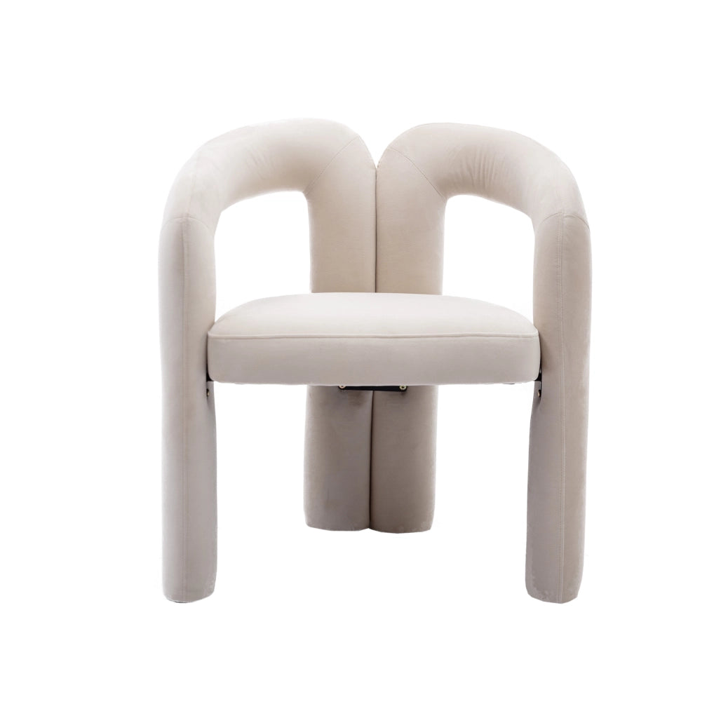 Sedia da pranzo beige in velluto con braccioli
