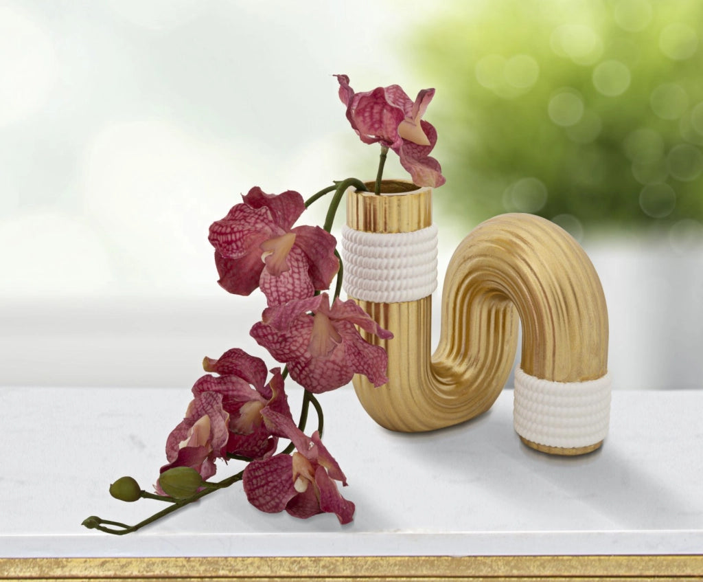 Vaso Bann 10,5x10,5x12,7 cm in Poliestere Oro e Bianco