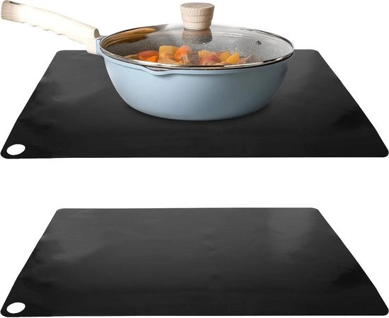 Matte antiaderenti per forno a induzione 35x25 cm, materiale in silicone e vetro, sottopiatto resistente al calore, 2 pezzi