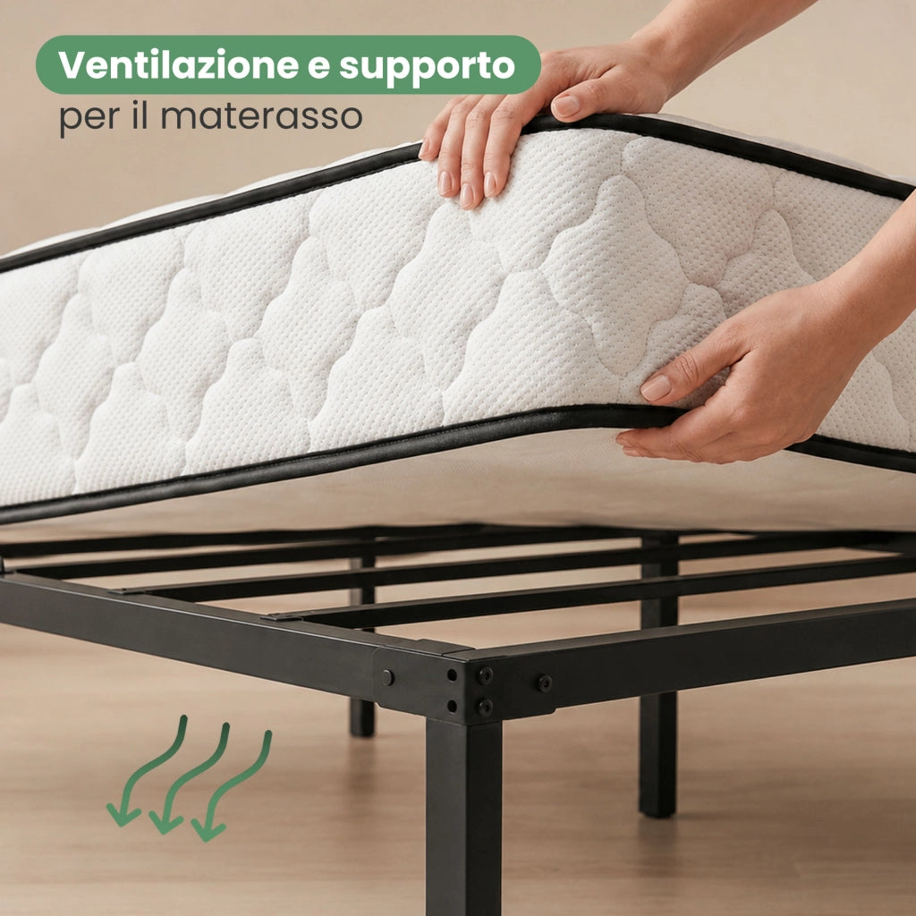 Struttura Letto Pieghevole in Metallo Rete a Doghe 90x200 cm Nero Letto per Ospiti 6 Gambe 10 Doghe