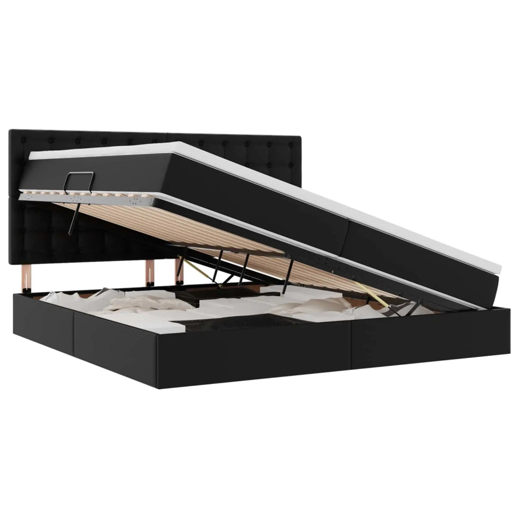 Letto con contenitore e LED Nero 200 x 200 cm Pelle Sintetica 3372317