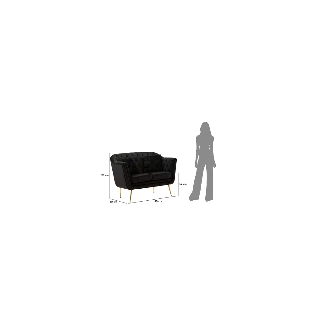 Diskit, Divano Fisso 2 Posti Effetto Velluto Trapuntato, 130x83x91h cm Nero