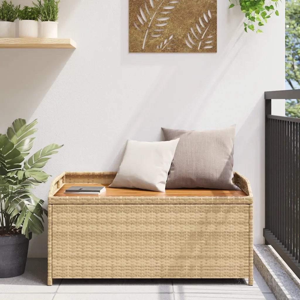 Panca Portaoggetti Beige Misto 100x50x52 cm Polyrattan e Acacia 365951