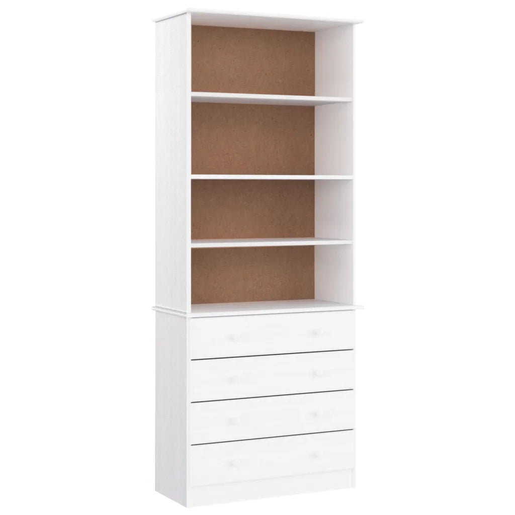 Libreria con Cassetti ALTA Bianca 77x35x186,5 cm Massello Pino 353954