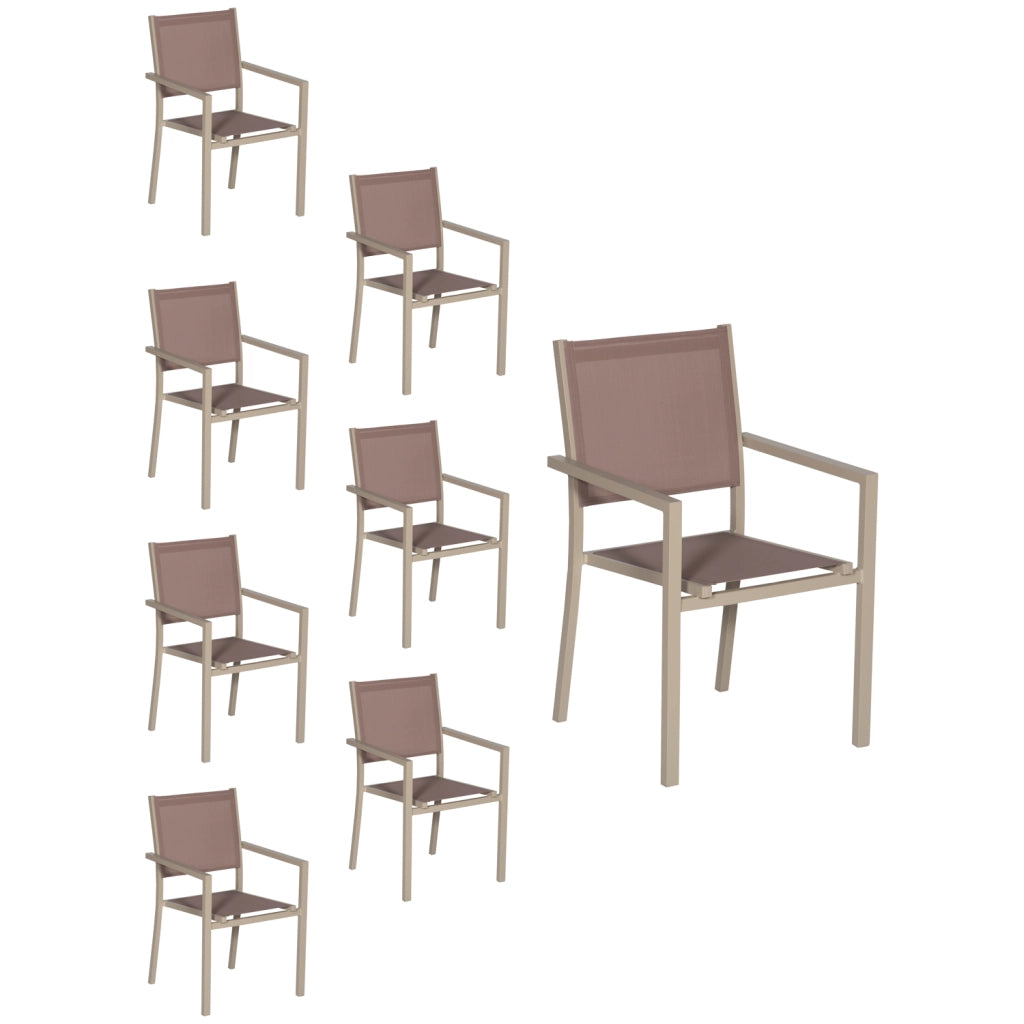 Set di 8 sedie in alluminio tortora - textilene tortora