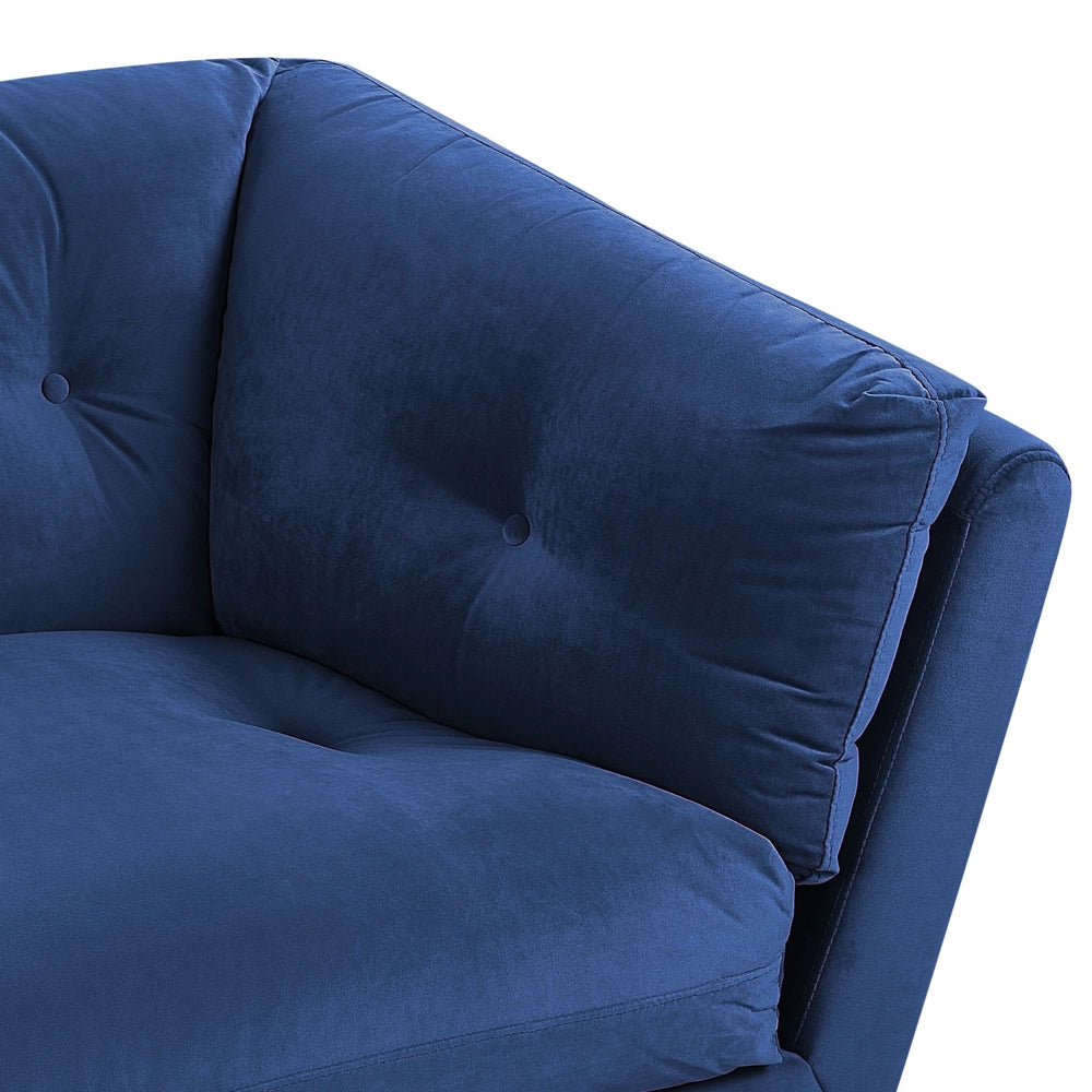Divano Gambe in Metallo Velluto Blu 210 x 90 cm con Cuscini Retro