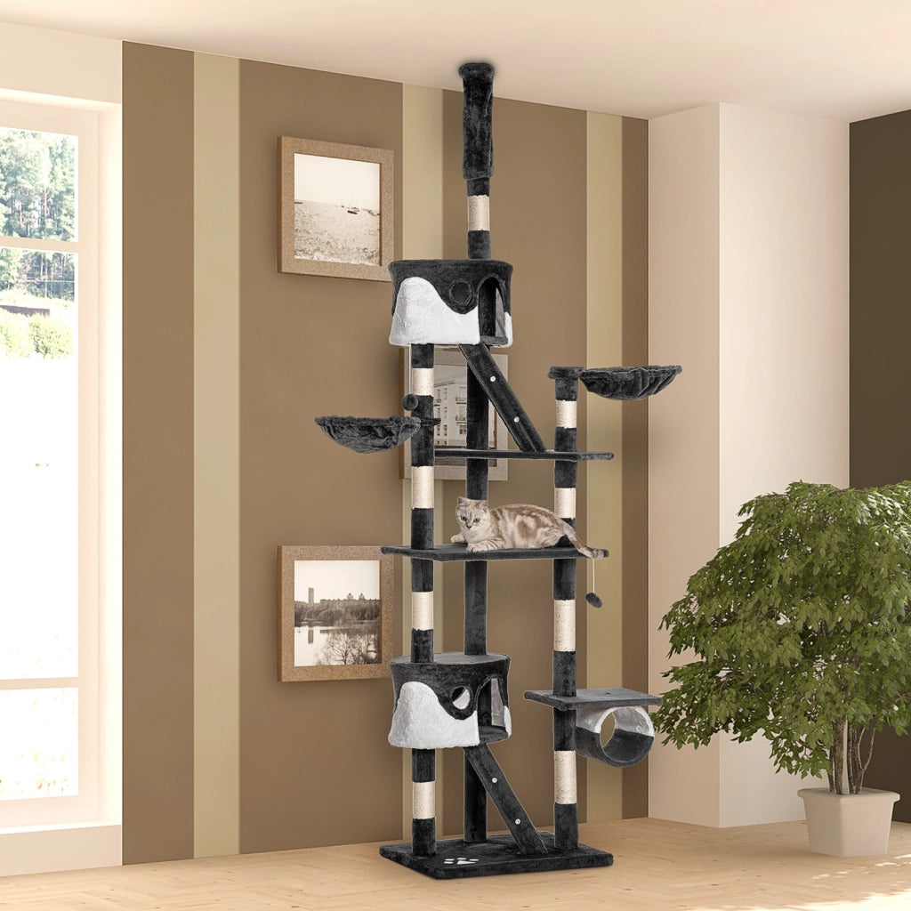Tiragraffi per Gatti con Cucce e Amache ¨C zephmum ¨C Grigio Scuro e Bianco 240-260 cm