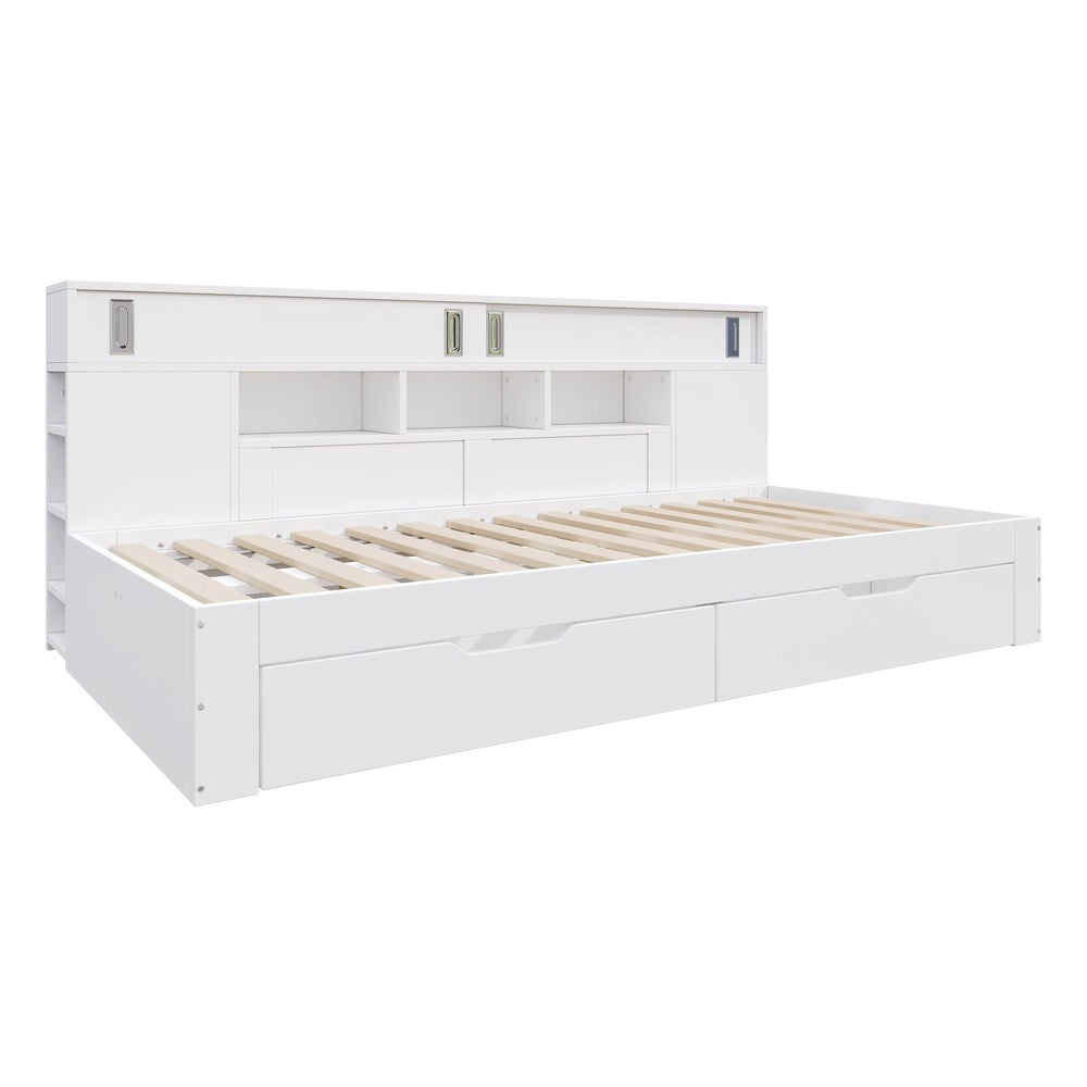 Letto matrimoniale contenitore con cassetti ¨C MINIMAL ¨C 140x200 cm, Bianco, senza materasso