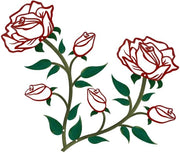 Decorazione da parete grande fiori rossi e verdi, 35 cm alte, con rosa grande fiori metallica, per Valentino, decorazione per interni e esterni, 2 pezzi