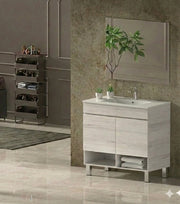 Mobile Bagno NEBARI com gambe Già Montato 2 portas, lavabo e specchio Bianco nordico 60x45 cm