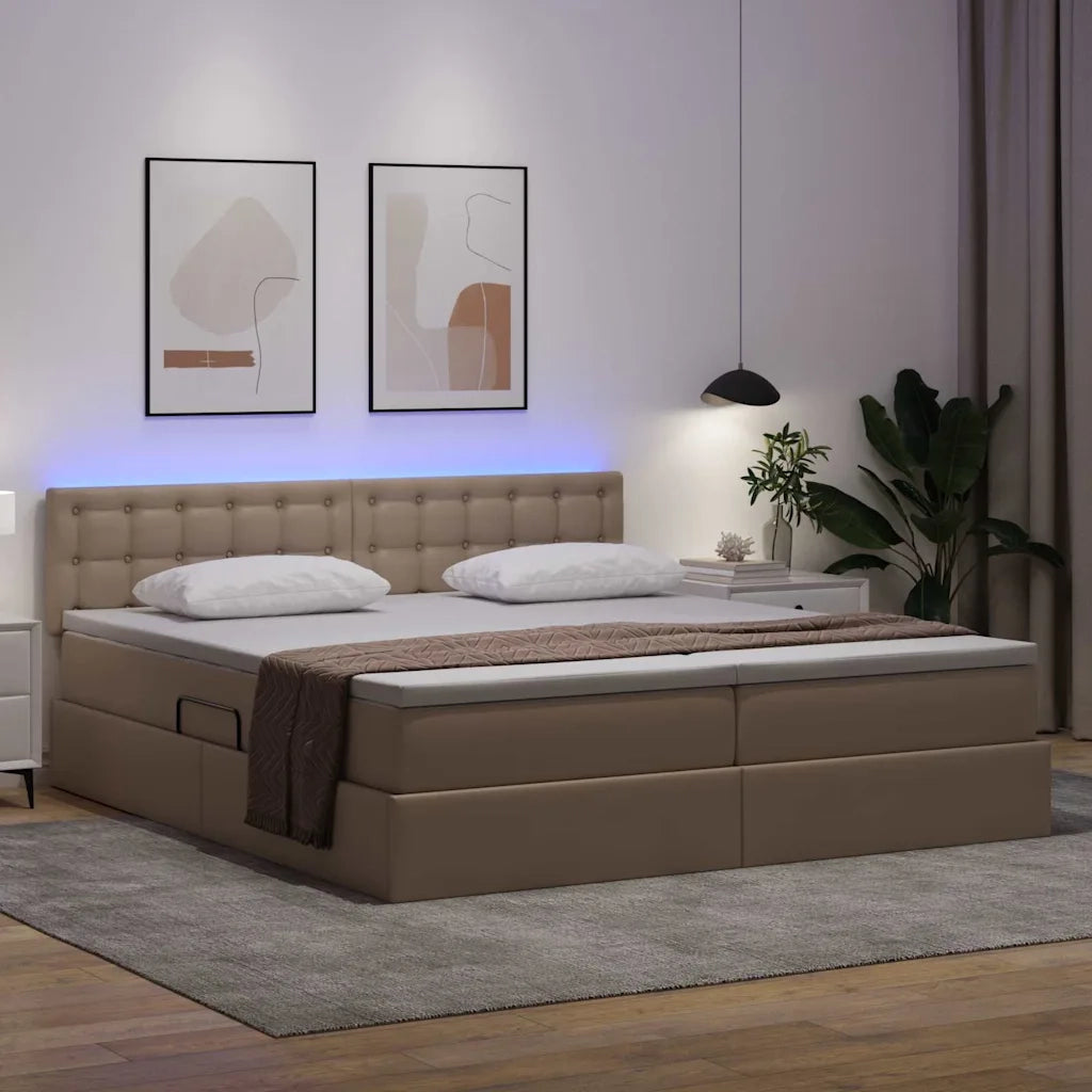 Letto con contenitore e LED con led Cappuccino 180 x 200 cm