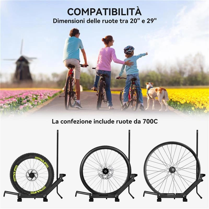 RASTRELLIERA PER BICI REGOLABILE CON TUBO DI SUPPORTO, IN ACCIAIO E PLASTICA, 75X41X71-81 CM, NERO