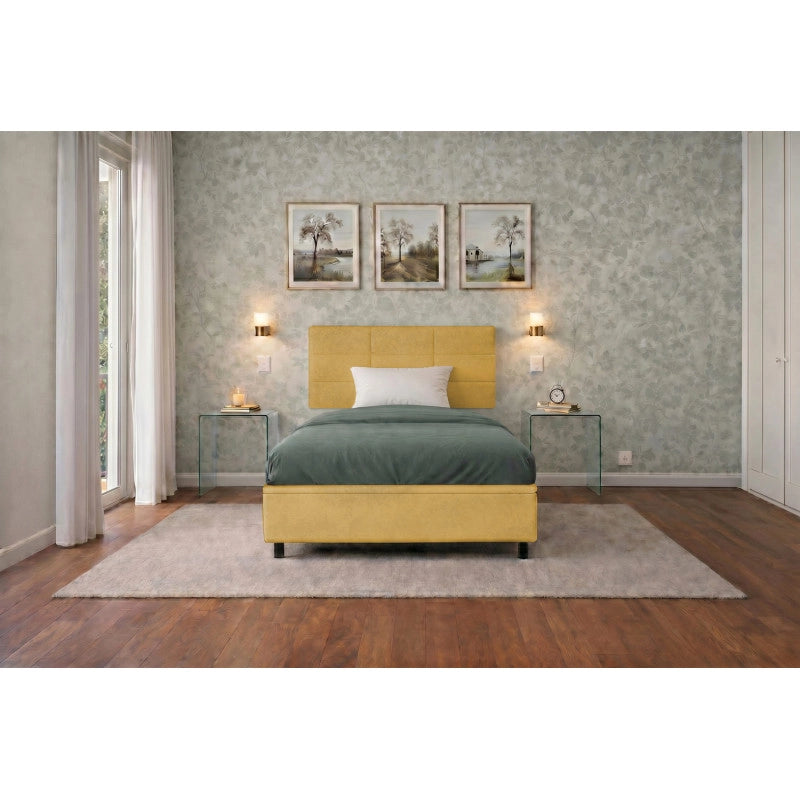 Letto imbottito Singolo 80x190 cm Square - Contenitore,Microfibra,Ocra