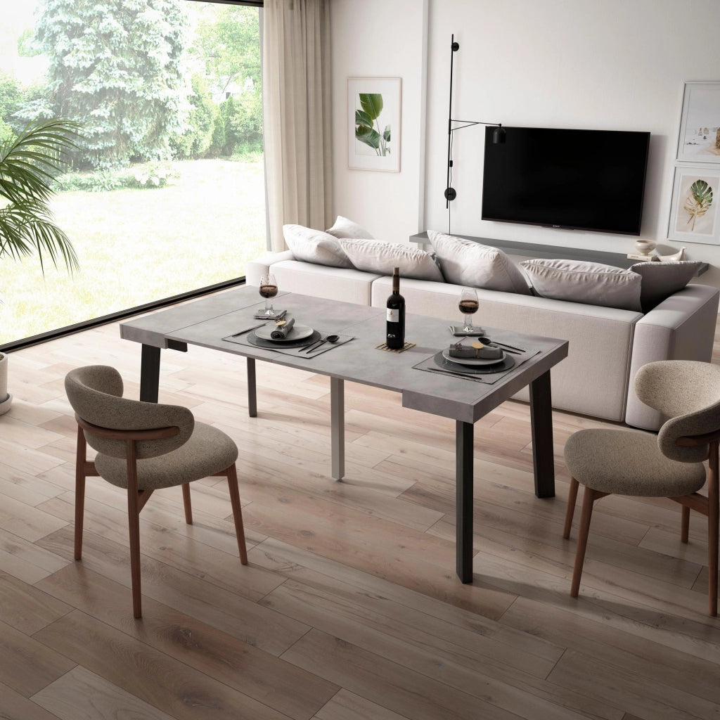 Consolle allungabile, 180x90x73cm, Per 8 persone, Gambe in legno, grigio cemento RF2999