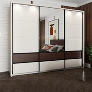 Armadio Camera da Letto Sapa, Guardaroba 3 Ante 3 Ripiani, 267x62 cm Bianco Crema