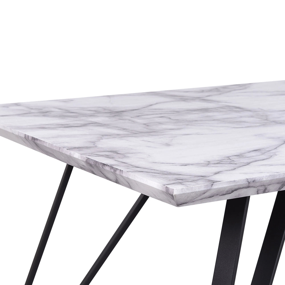 Tavolo da Pranzo Bianco con Piano in MDF Nero Gambe in Metallo 150 x 80 cm Effetto Marmo Glamour Industrial