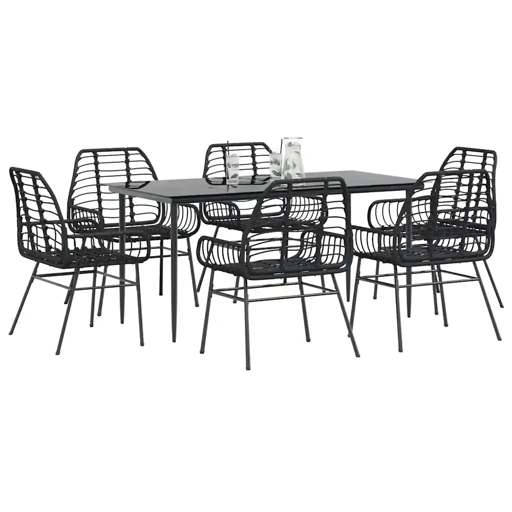 vidaXL Set Pranzo da Giardino 7 pz Nero Polyrattan Vetro