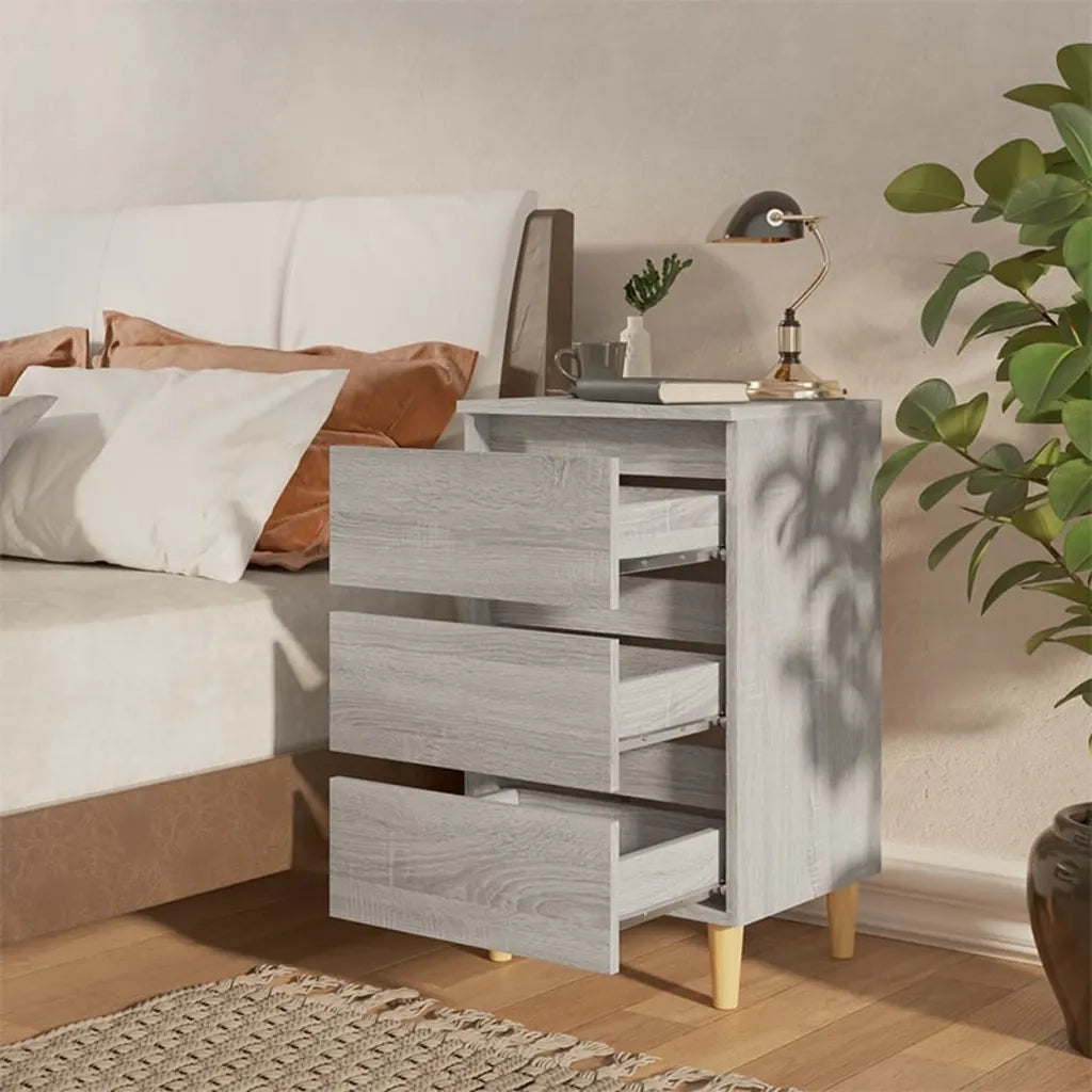 Comodino | Armadio da Notte | Mobiletto da notte con Gambe in Legno Massello Grigio Sonoma 40x35x69 cm