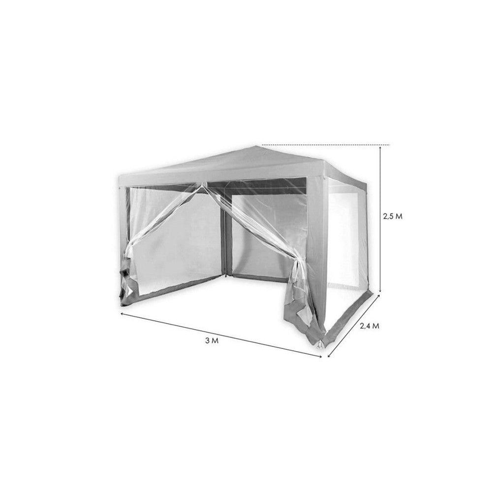 Trade Shop - Gazebo 2,4x3x2,50mt Tendone Giardino Telo Grigio Impermeabile Con Zanzariera 016560 -