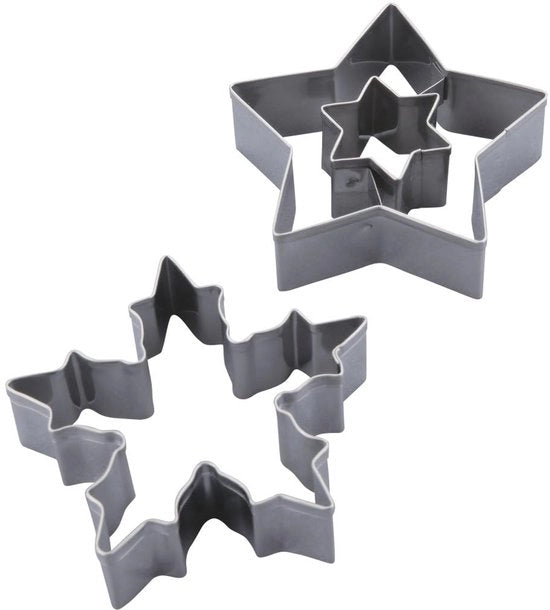 Forma per biscotti a forma di fiocco di neve e stella – 2 pezzi, Ideale per biscotti di Natale, Realizzato in acciaio inox di alta qualità, Inossidabile, Resistentente al lavastoviglie, Argento