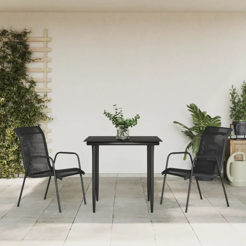 Set da Pranzo da Giardino 3 pz Nero in Acciaio e Textilenecod mxl 125012