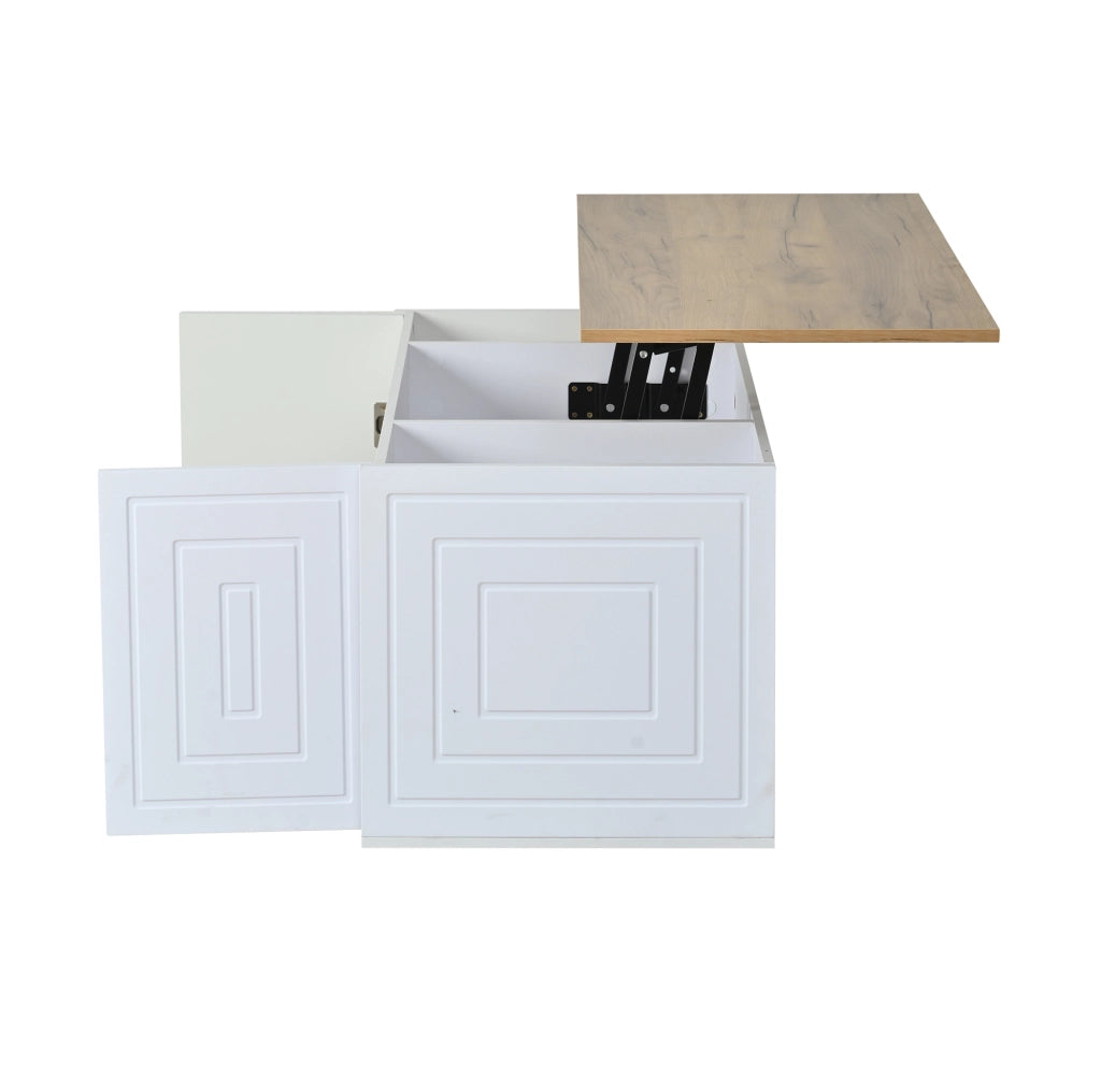 Tavolino da salotto 46x95x45 cm; regolabile in altezza con ampio spazio contenitore; pannelli truciolari bianco e naturale