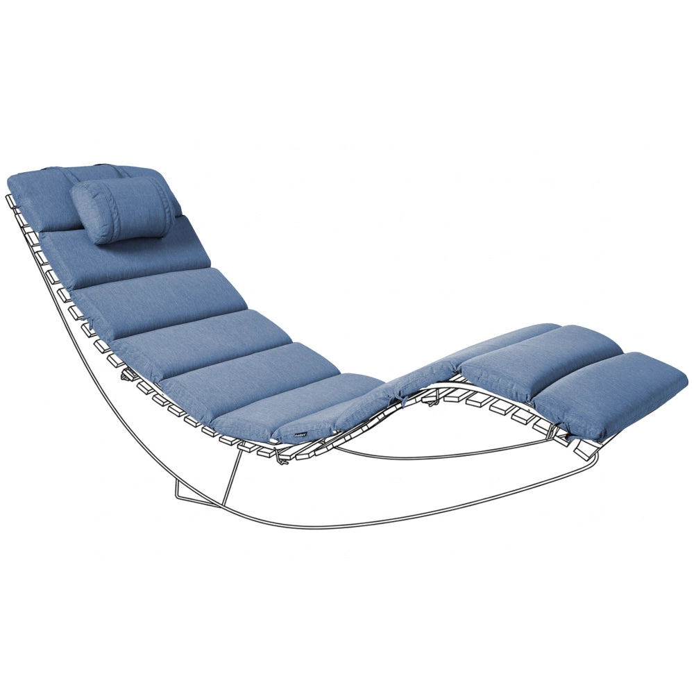 Cuscino per lettino da sole in poliestere blu, resistente ai raggi UV e idrorepellente, con lacci e poggiatesta, imbottitura spessa