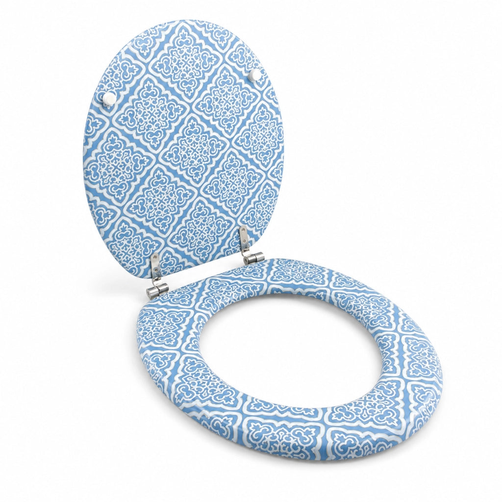 Sedile Copriwater Universale MDF Stampa Maiolica Blu Bianca 43x38 cm 87097