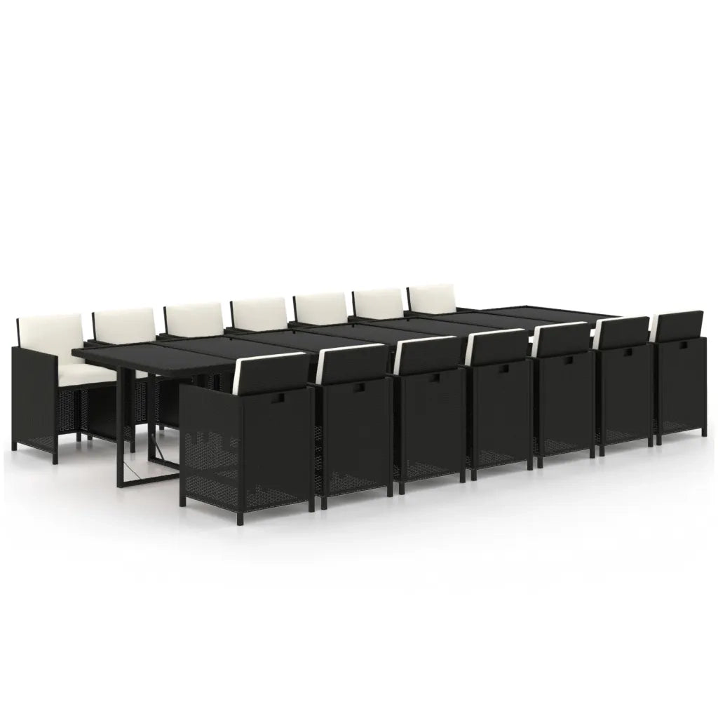 Set Pranzo da Giardino 15 pz con Cuscini in Polyrattan Nero 3095638