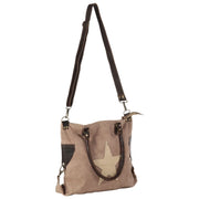 Borsa Shopper Marrone 41x63cm in Tela e Vera Pelle 247768