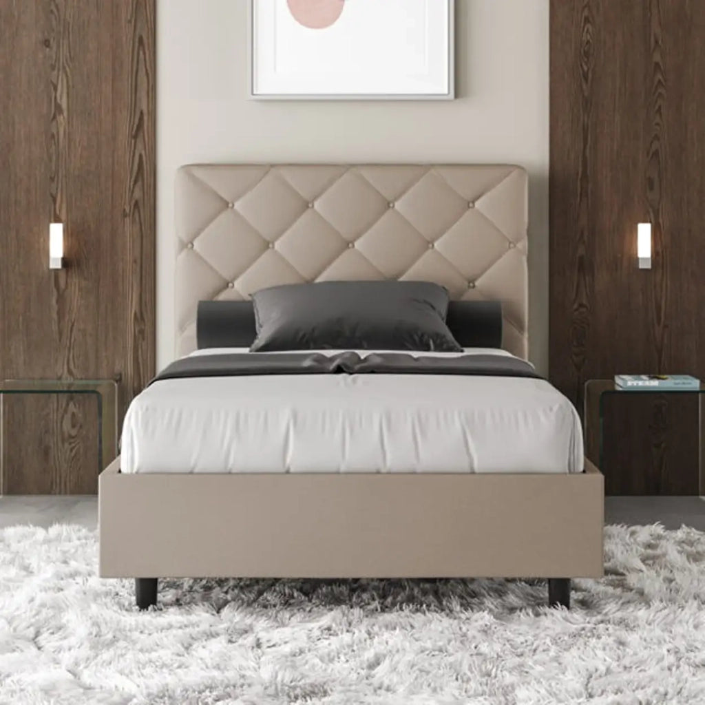 Letto singolo senza rete imbottito 100x210 similpelle tortora Priya