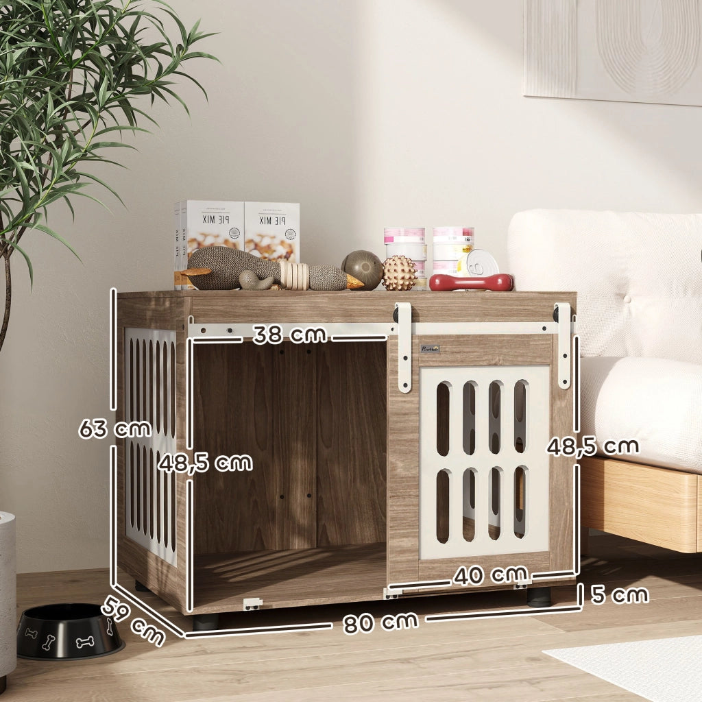 Casa per cani con porta scorrevole ¨C zephmum ¨C 80x59x63 cm, noce