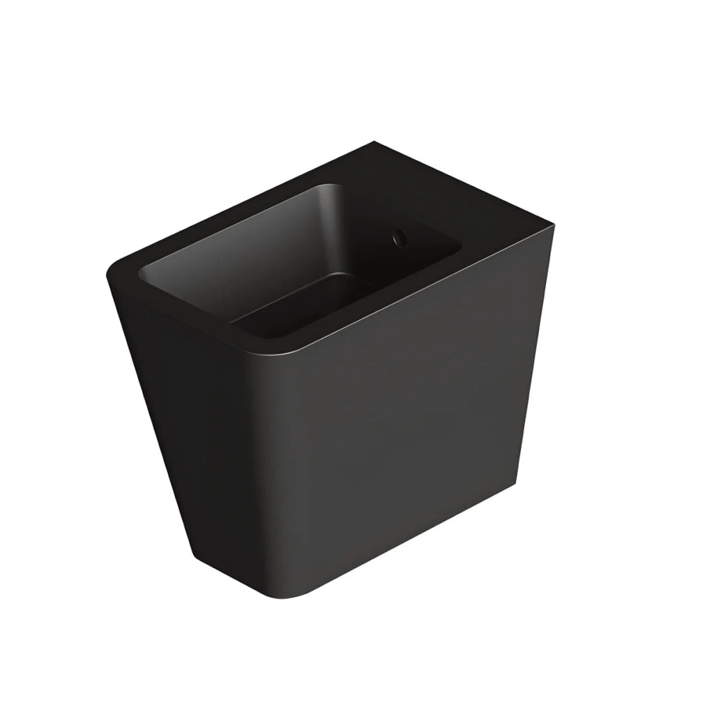 Coppia Di Sanitari Alice Ceramica Da Terra Filo Muro Senza Brida Nero Opaco "Hide Square"