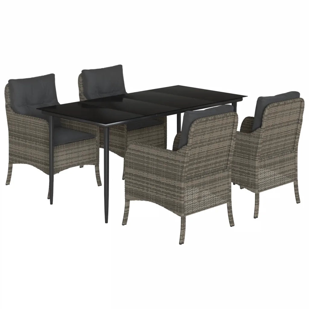 Set da Pranzo da Giardino 5 pz con Cuscini in Polyrattan Grigio