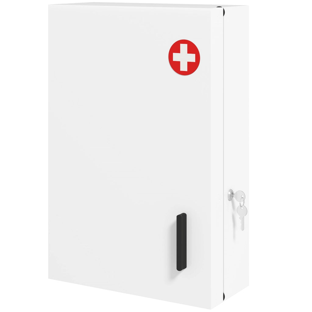 Armadietto portamedicinali da parete con 6 scomparti, serratura e 2 chiavi, 40x18x60 cm, bianco