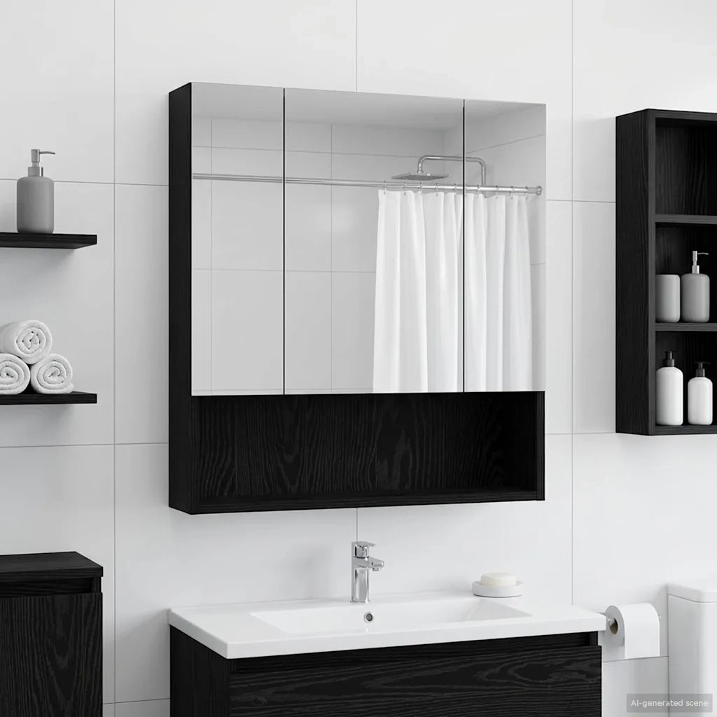 Mobiletto per specchio da bagno Rovere Nero 60 x 14.5 x 70 cm 889184