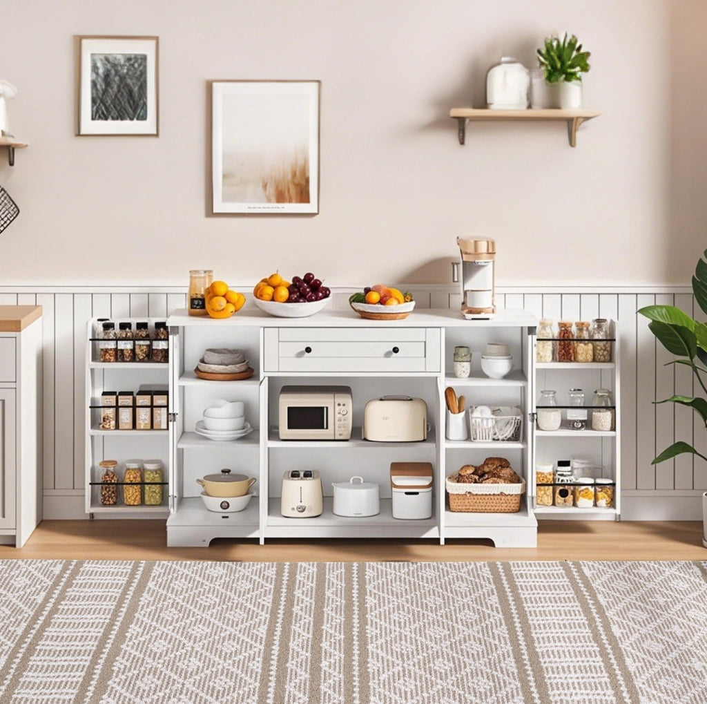 Credenza da cucina bianca in MDF con cassetto e ripiani