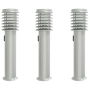 Set di 3 lampioni da giardino per esterni con spina integrata 14 x 14 x 60 cm acciaio inox argento 02_0056636