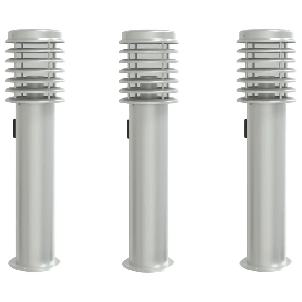 Set di 3 lampioni da giardino per esterni con spina integrata 14 x 14 x 60 cm acciaio inox argento 02_0056636