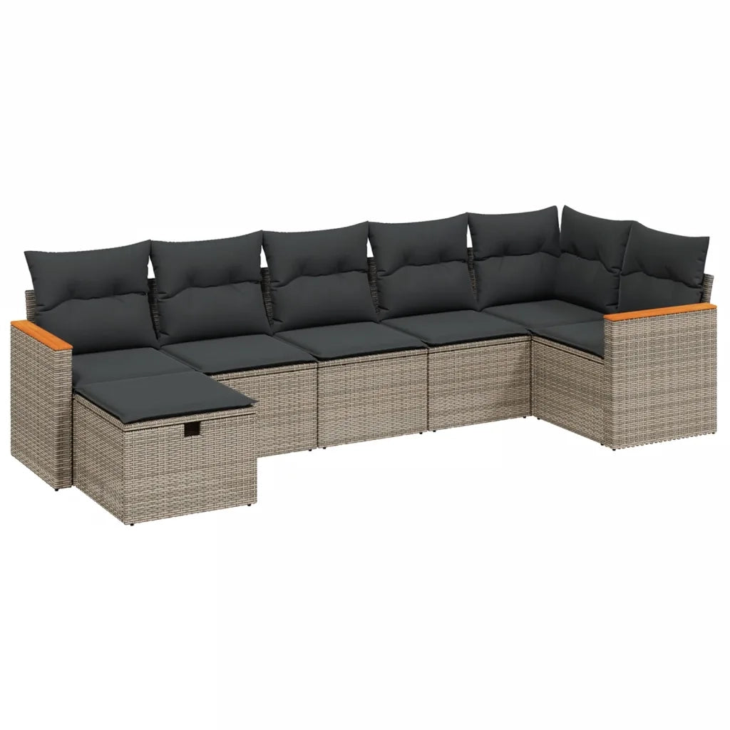Set Divani da Giardino 7 pz con Cuscini Grigio in Polyrattan