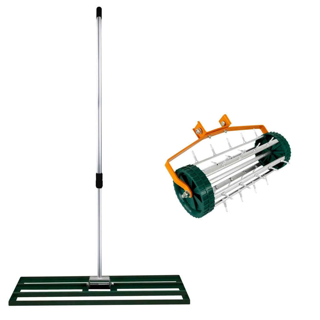 Set 2-in-1 Arieggiatore e Livellatore Prato - Verde, Acciaio Zincato, Manico 2m