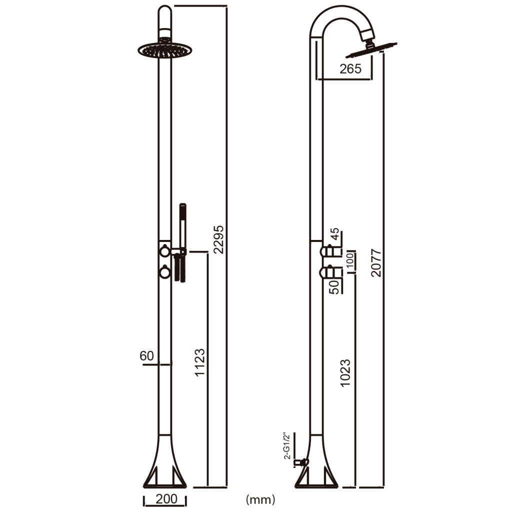 SINED Doccia Luna Bianca In Acciaio Inox 316l Nautico Doccino Flessibile Doppio Attacco Inferiore e Laterale Installazione Interna ed Estern Acqua calda e fredda con miscelatore