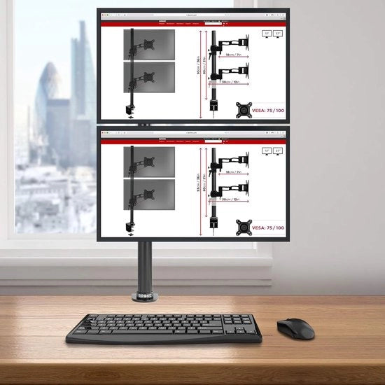 Braccio di monitor per 2 schermi 80cm alto regolabile per 2 schermi LCD LED da 13-27 pollici Tilt 45° Giro 360° Braccio di monitor per schermi doppio - MD6802 Braccio di monitor per 2 schermi