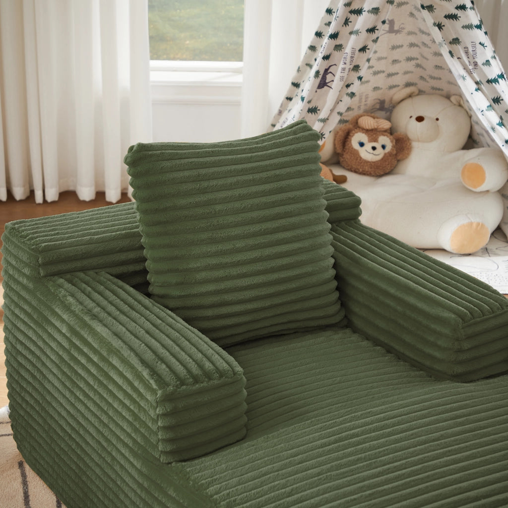 Chaise longue in velluto a coste con imbottitura in schiuma e molle insacchettate senza montaggio verde per soggiorno ufficio