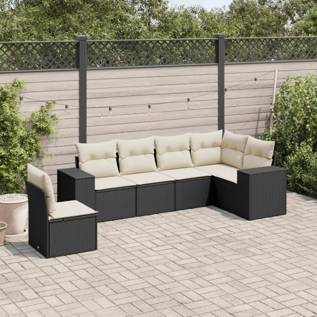 Set Divano da Giardino 6 pz con Cuscini-Sofa da Giardino-Divanetto da esterno Nero in Polyrattan 769625
