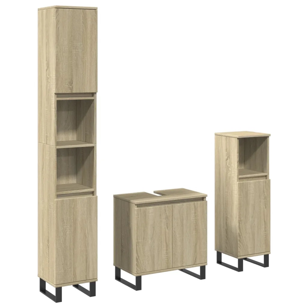 Set Mobili da Bagno | Armadio da bagno 3 pz Rovere Sonoma in Legno Multistrato