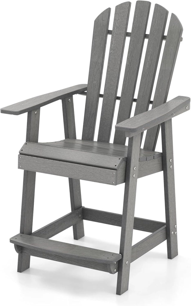 Adirondack - Sedia alta con poggiapiedi, da giardino, da balcone, resistente alle intemperie, in HDPE, con braccioli e seduta e schienale laminati, per esterni, 70 x 85 x 119 cm