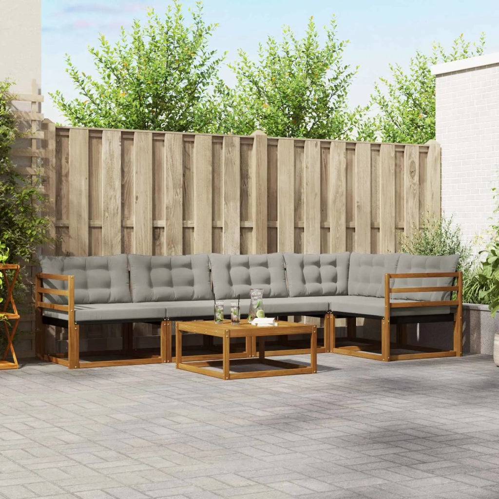 Set di divani da esterno 6 pcs Grigio Naturale e Chiaro